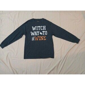 Modern lux Women's Long Sleeve T- Shirt L Gray Witch way to the wine